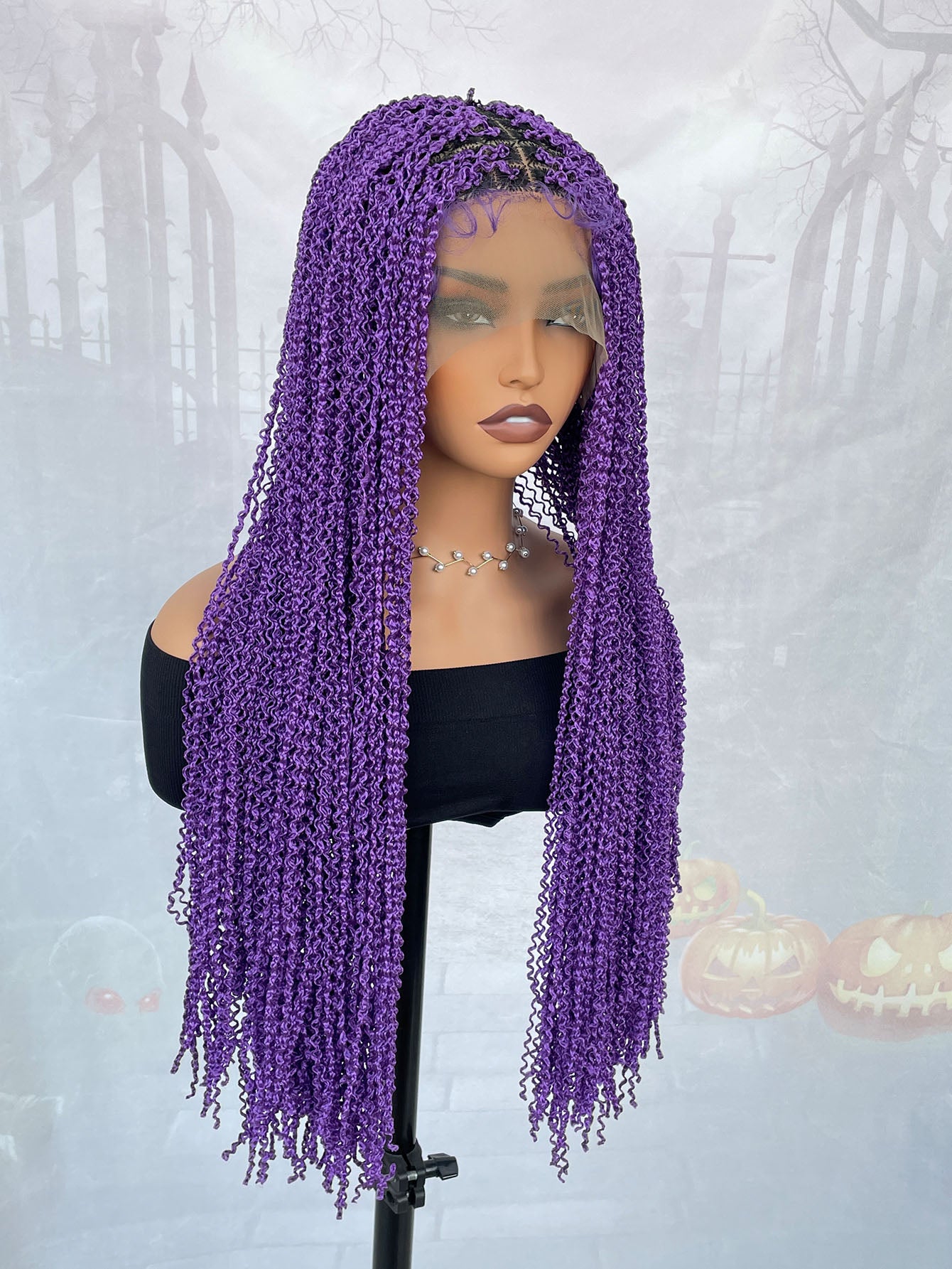 Knotless Box Wig Instant Noodles Long Curly 13*6 Lace Front Purple Wig