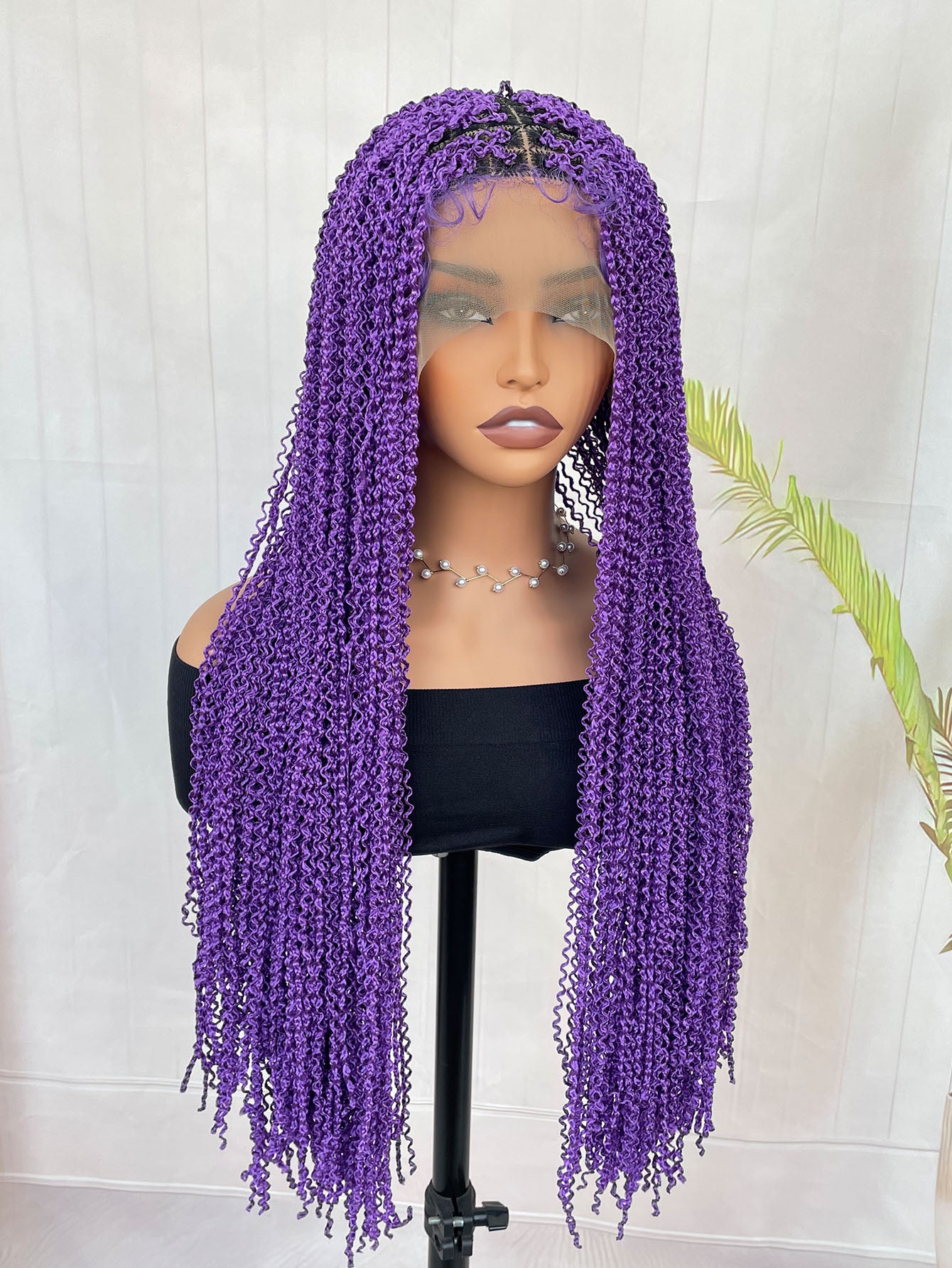 Knotless Box Wig Instant Noodles Long Curly 13*6 Lace Front Purple Wig