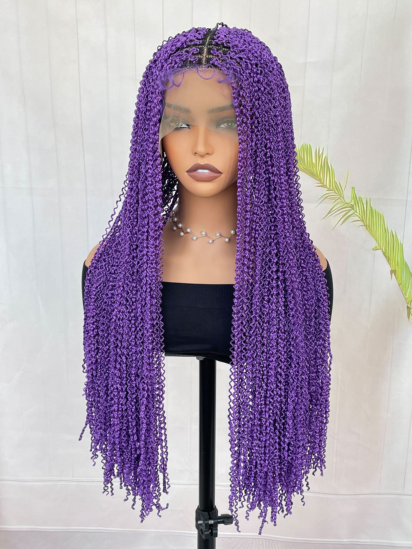 Knotless Box Wig Instant Noodles Long Curly 13*6 Lace Front Purple Wig