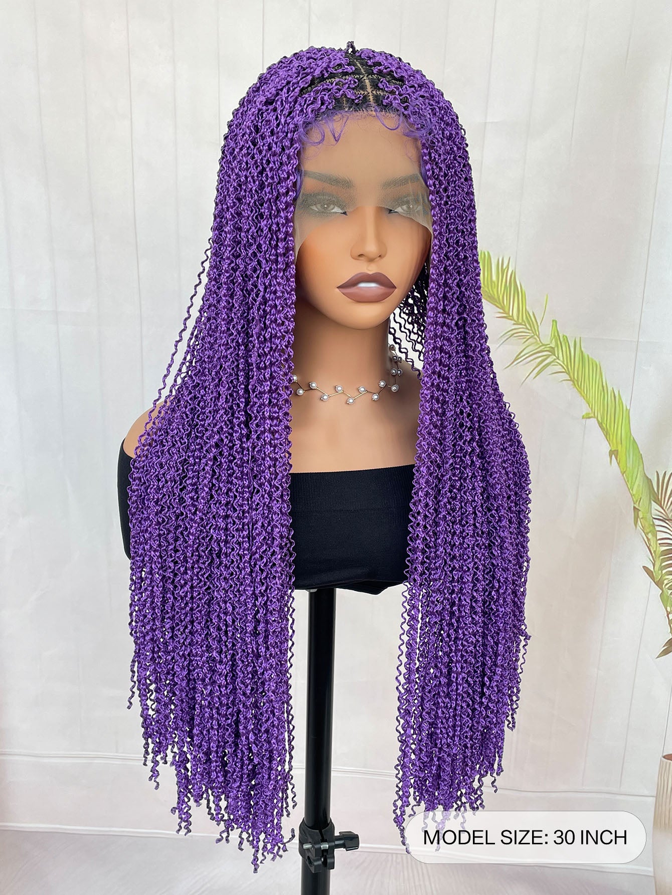 Knotless Box Wig Instant Noodles Long Curly 13*6 Lace Front Purple Wig