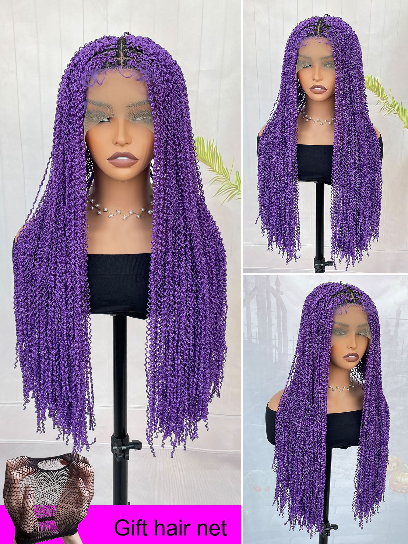 Knotless Box Wig Instant Noodles Long Curly 13*6 Lace Front Purple Wig